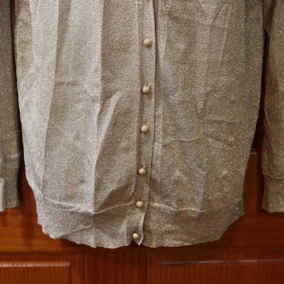 Talbots Gold Sparkle Metallic Cardigan Sweater LG Glam Holiday Office Wear - Picture 4 of 10